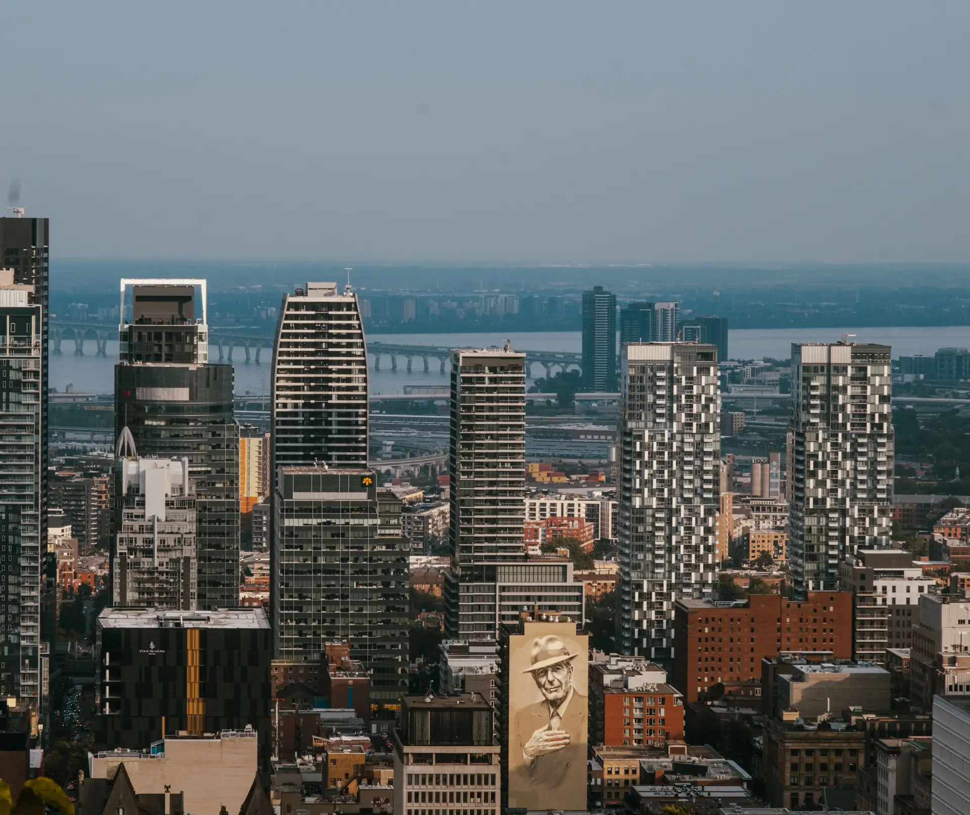 Aerial panorama of Montreal skyline
